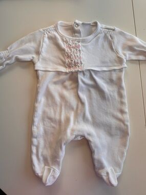 Edgehill Collection Baby Girls White One-Piece with Pink Embroidery
